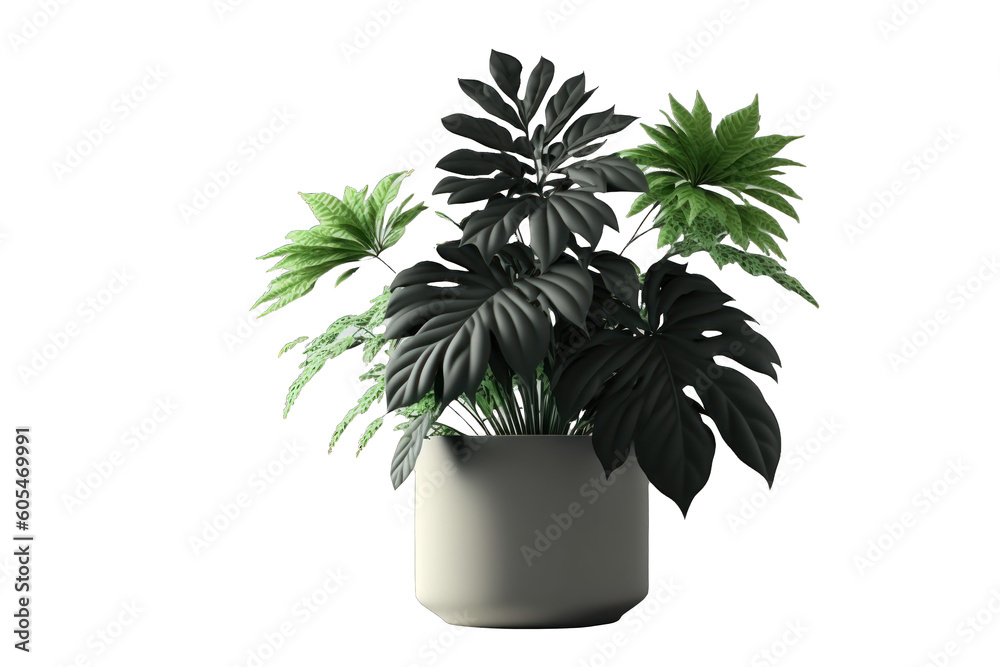 High plant in pot in 3d illustration art on transparent background. Generative Ai. High plant in pot in 3d illustration art on transparent background. Generative Ai.