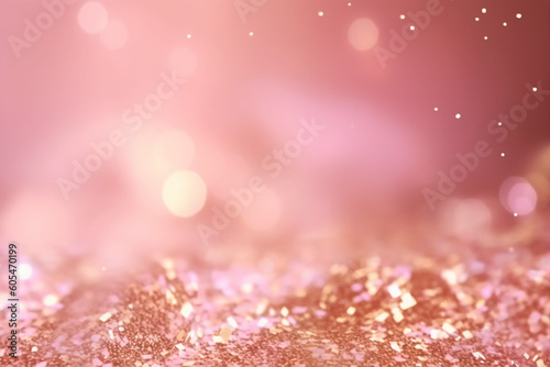Decorative background. Abstract luxury sparkly pink holiday background with gold particle. AI generative