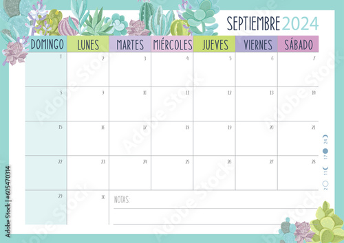Calendario Planificador 2024 en Español - Tamaño A4 - Mes de Septiembre