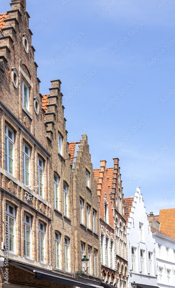 Architecture of medieval buildings in Bruges in Belgium.