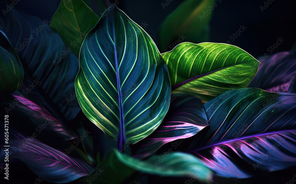 A close up of a green and purple plant. Generative AI.