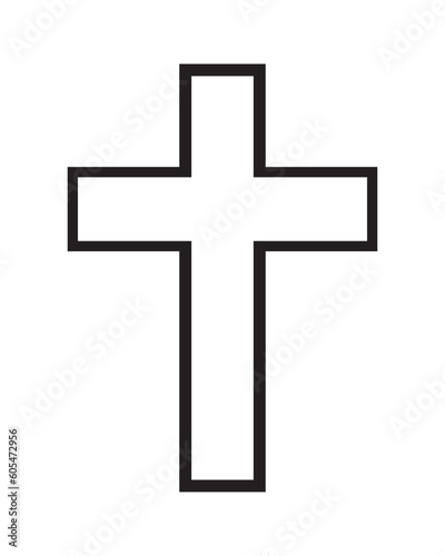 Christian Cross thin line icon isolated on a white background. A symbol of the love of Jesus. God vector illustration. Catholic symbol flat vector.
