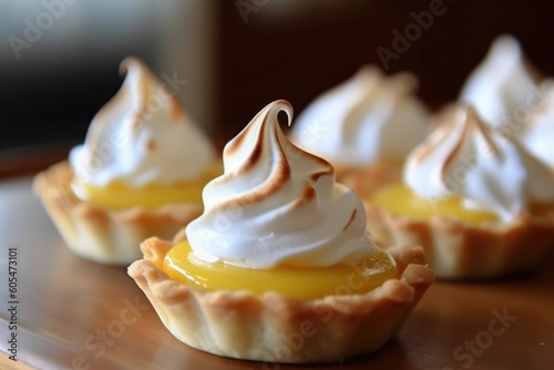 Lemon meringue tarts A lemon pie filling is the base Food photography photo