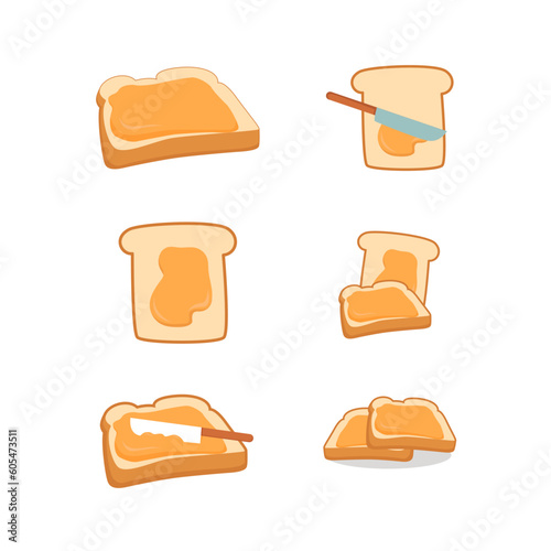 Vector slice of bread or toast with a peanut butter isolated illustration