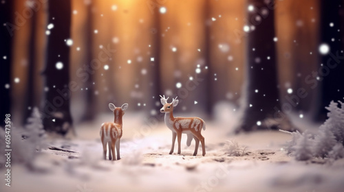 roe deer, snow scene, Long exposure light photography neon octane render of bright blue northern. AI generative © SANGHYUN