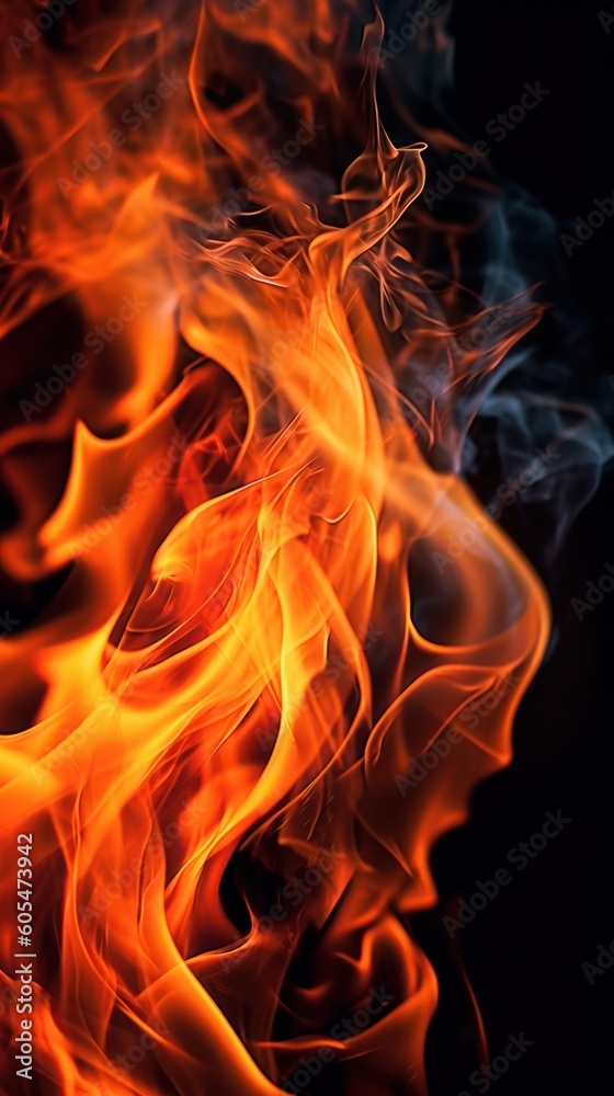 Fire flames on black background. Generative ai Fire flames on black background. Generative ai