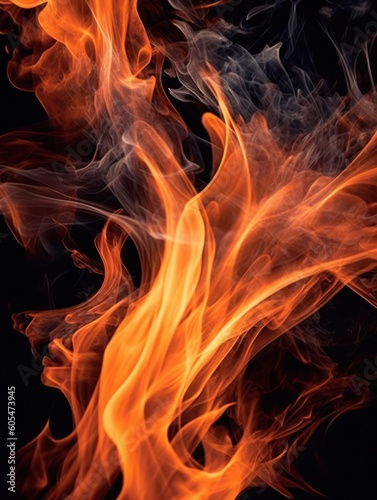 Fire flames on black background. Generative ai
