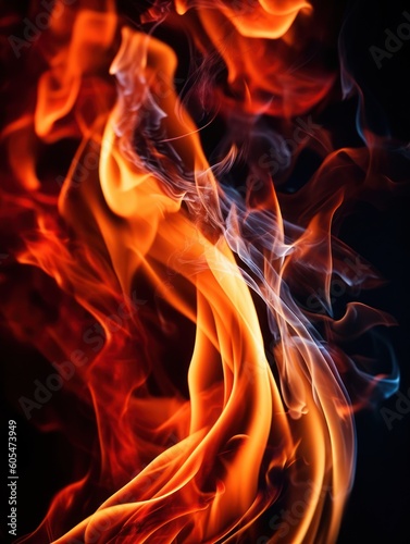 Fire flames on black background. Generative ai © Viktor