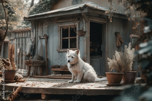 A dwelling with a cute dog breed. Generative AI