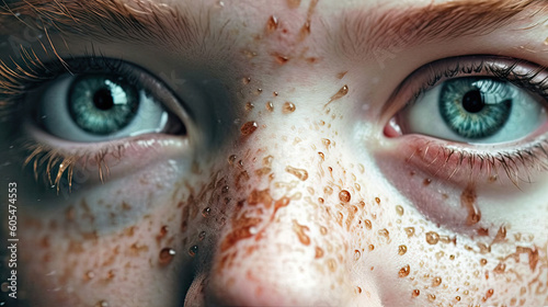 Close-up of eyes of a man with freckles
