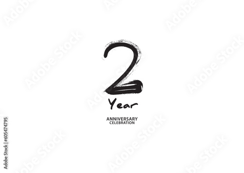2 year anniversary celebration logotype on white background for poster, banner, flyer, invitations or greeting card, 2 number logo design, 2nd Birthday invitation, anniversary vector template