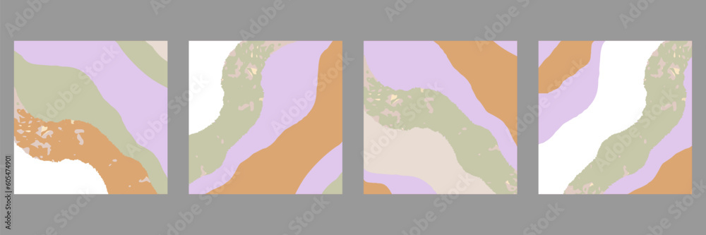 Chic canvas template, wavy brush stroke pink beige shades and gold foil touch landscape 