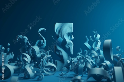 Abstract 3D question marks on blue background with space for content. Explore, problem, and inquiry theme. Generative AI