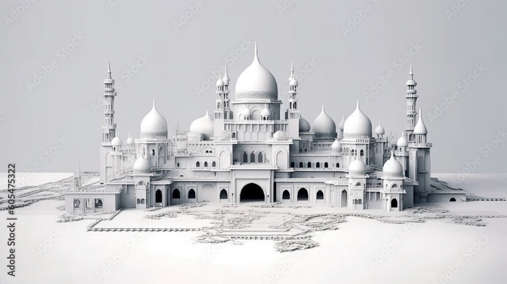 White mosque architecture model, generative ai