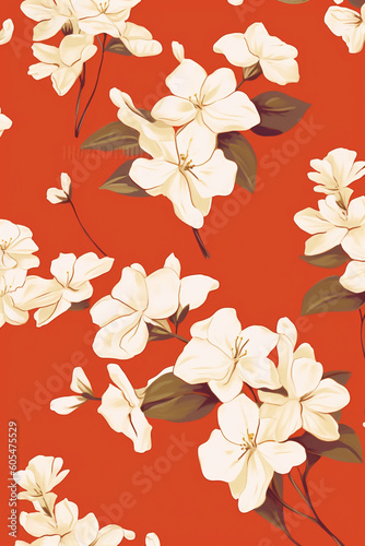 Wallpaper Mural Vector illustration of a pattern white flowers over a light red background. AI generative Torontodigital.ca