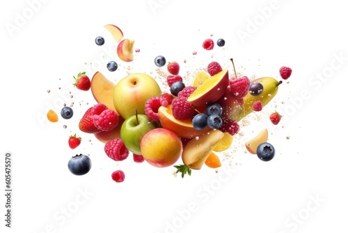 mix fruit flying through the air Editorial Food photography
