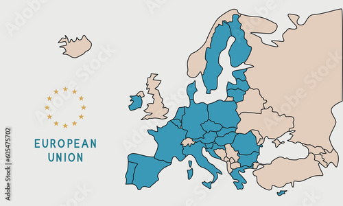 Simple EU map. Simple outline European Union map. Template for web design, infographic. Vector template.