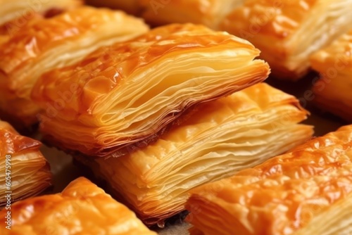 Puff pastry is a flaky light pastry made from a lamina Food photography