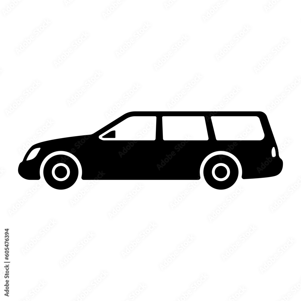 Car station wagon icon. Black silhouette. Side view. Vector simple flat graphic illustration. Isolated object on a white background. Isolate.