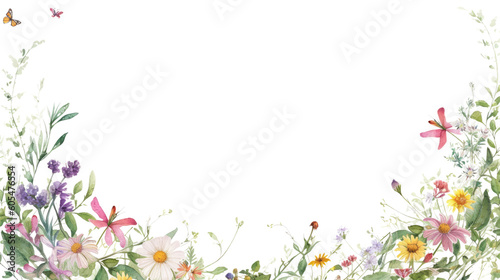 dainty wildflowers as a frame border, isolated with copyspace