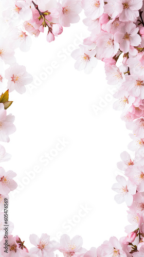 delicate cherry blossoms as a frame border, isolated with copyspace