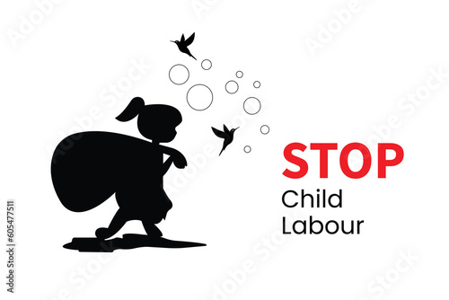 World Day against child labor background, Flat style vector illustration concept of child abuse, banner, poster, social media post, typography, Stop Child Labor, against child labor celebration, flyer