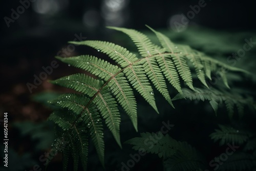Green fern leaf in the background. Generative AI