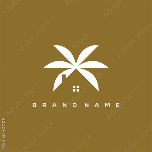 house in a palm tree logo vector