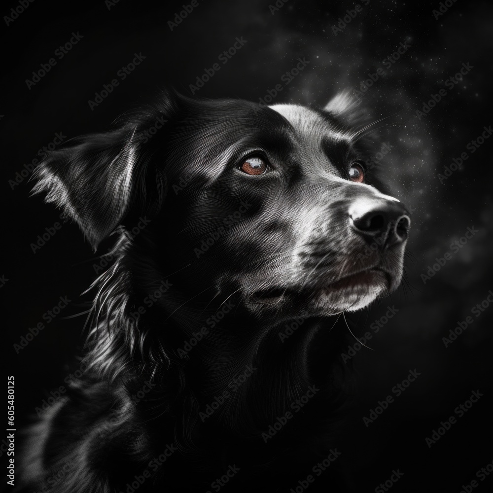 AI-image closeup portrait of beautiful dog looking to right AI-image closeup portrait of beautiful dog looking to right