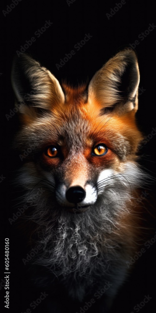 Fototapeta premium AI-image closeup portrait of red fox background black