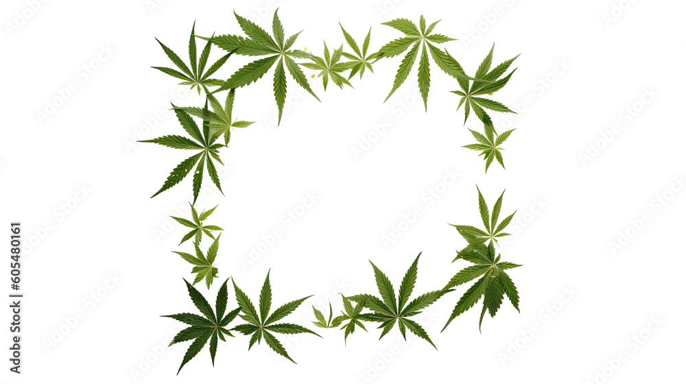 marijuana leaves as a frame border, isolated with copyspace