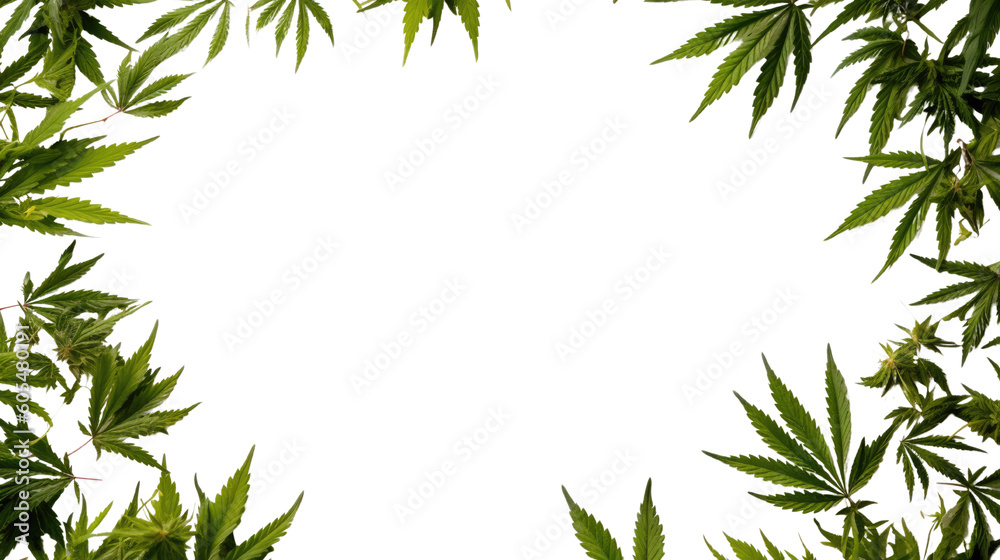 marijuana leaves as a frame border, isolated with copyspace