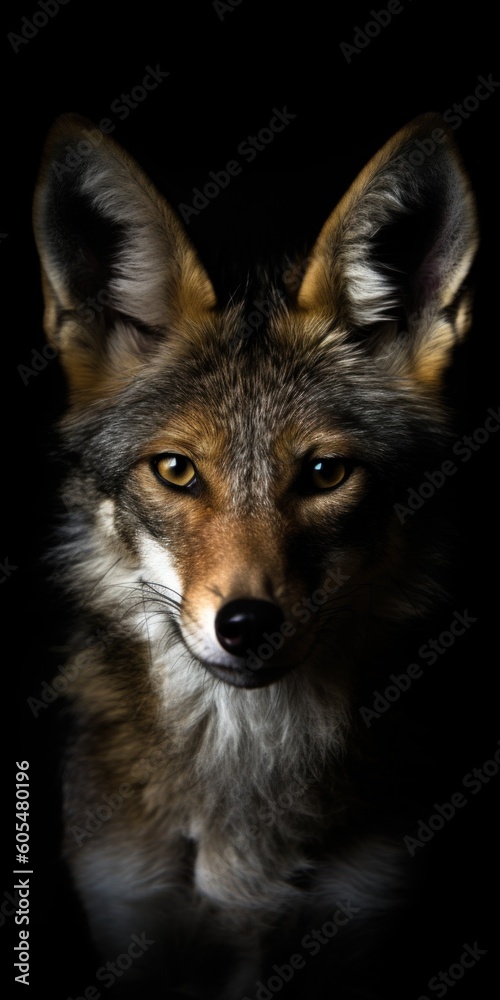 AI-image closeup portrait of wild coyote