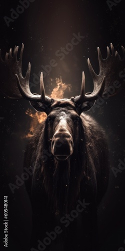 AI-image portrait of moose background black