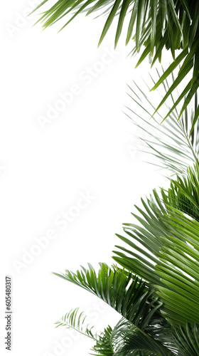 tropical palm fronds as a frame border, isolated with copyspace