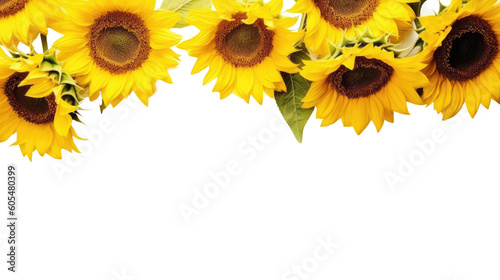 vibrant sunflowers as a frame border, isolated with copyspace