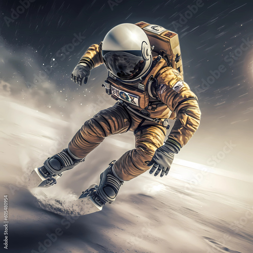 Astronauta com Patins Inline Deslizando pelo Espaço