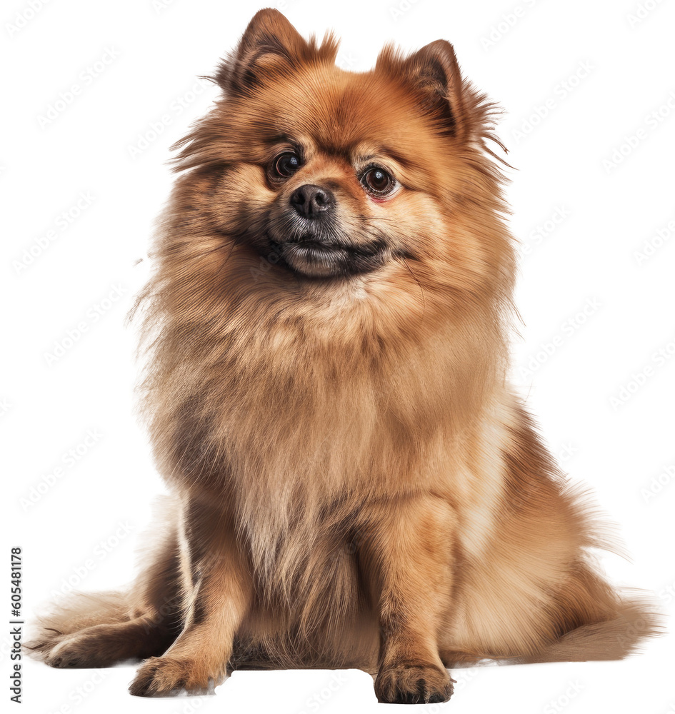 pomeranian dog isolated on white or transparent background as PNG, generative AI animal