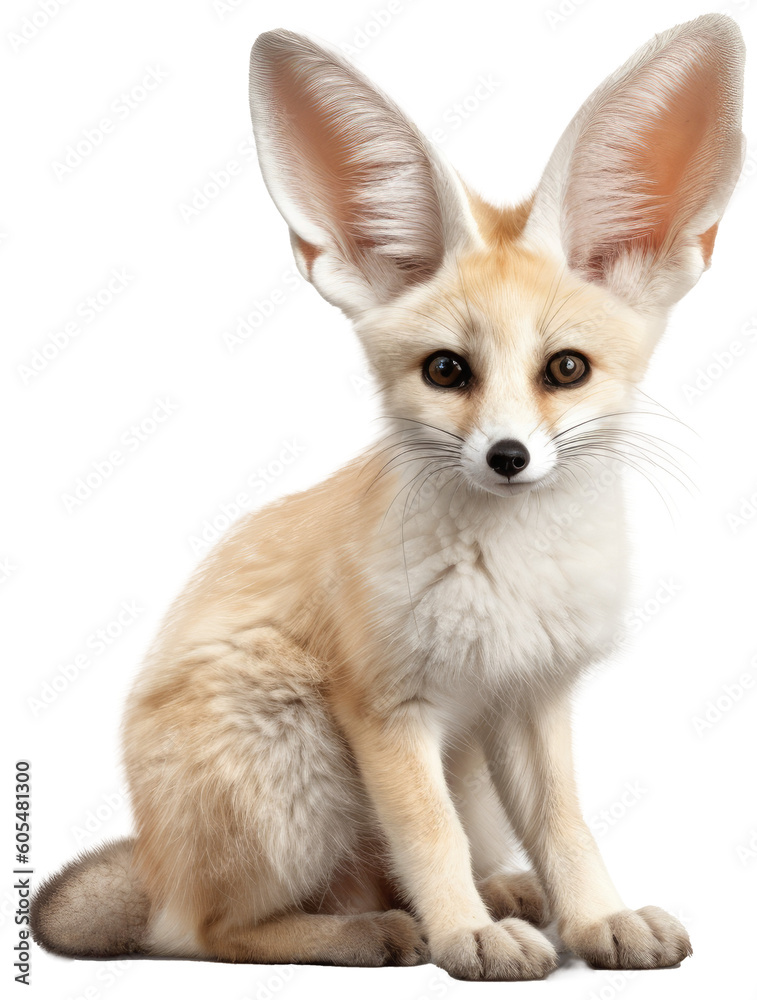 Close up of a fennec fox isolated on a white background as transparent PNG, generative AI animal