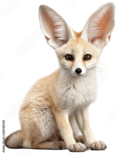 Close up of a fennec fox isolated on a white background as transparent PNG, generative AI animal