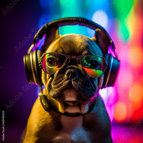 Cachorro DJ em um Ensaio Cinematográfico com Fones de Ouvido