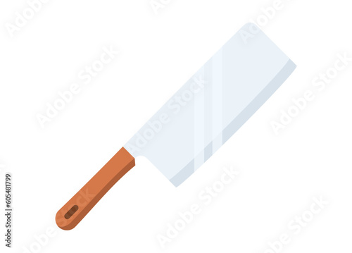 Chopper knife with wooden handle. Simple flat illustration.