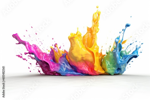 colorful rainbow paint splashes on white photo