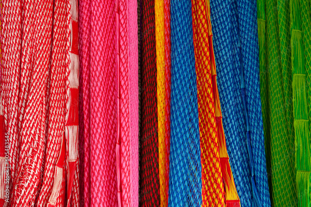 Obraz premium Colorful, patterned shawls for sale in Tulum, Mexico