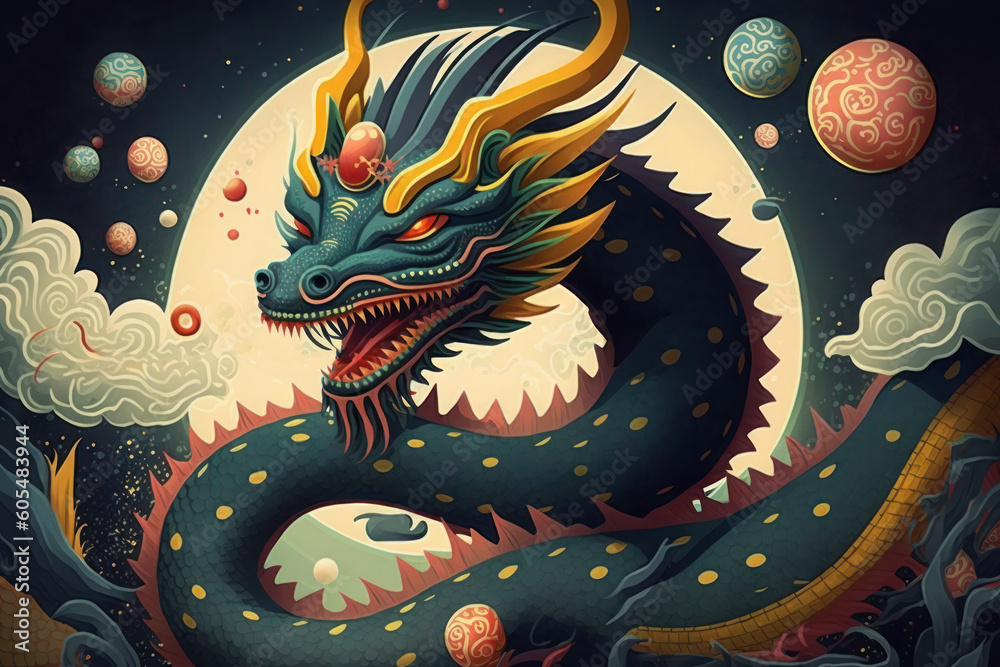 Illustration of traditional Chinese Dragon. AI Generated Generative AI