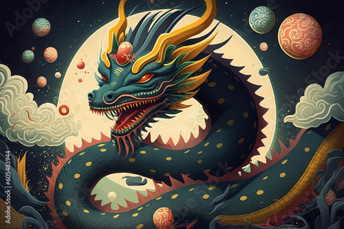 Illustration of traditional Chinese Dragon. AI Generated Generative AI