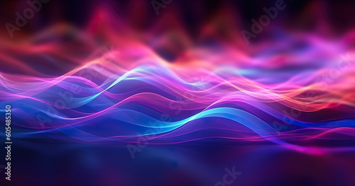 Abstract futuristic background high speed vibrant blue pink lines and bokeh glowing neon moving. High speed futuristic travel concept. Fantastic wallpaper, Ai Generative