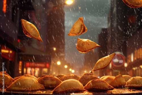Falling from the Skies: Discover the Culinary Delight of Empanadas, generative ai photo