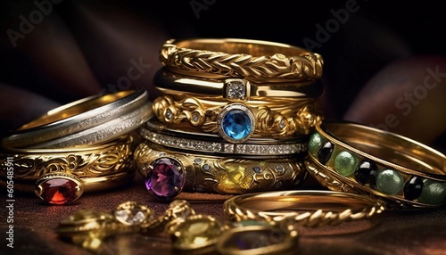 Slika na platnu Variety of exquisite jewelry containing jewelry gold diamond gemstones