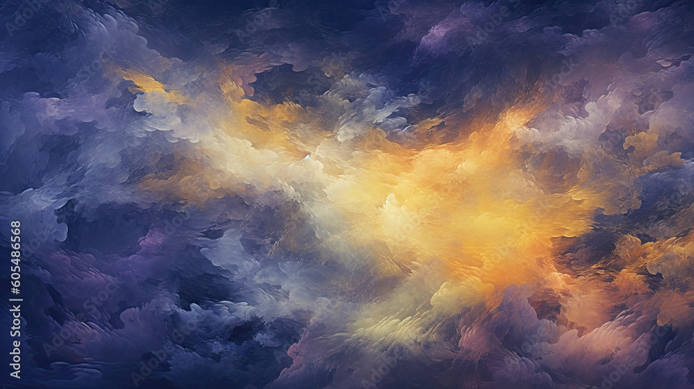 Golden Steam Clouds: Fiery Blend on Abstract Black Created with Generative AI	